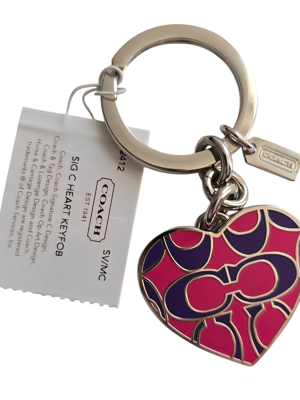NWT Rare Coach Signature C Heart Keyfob F92412  silver red purple Y2K - Picture 6 of 9